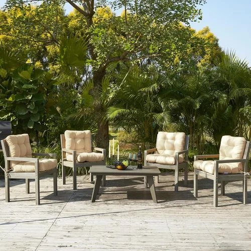 Miniatura 3 de BLISSWALK Cojines para sillas de exteriores, cojín grueso de mimbre con respaldo bajo y lazos para muebles de patio, 40 pulgadas de largo x 20 Beige