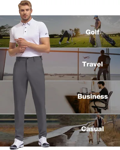 Miniatura 7 de SPECIALMAGIC Pantalones de golf para hombre, elásticos, ajustados, ligeros, con bolsillos con cremallera