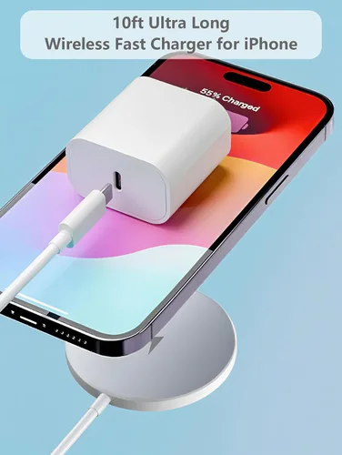 Miniatura 2 de Cargador inalámbrico magnético para Apple iPhone 17/16/15/14/13/12/11/AirPods, paquete de 2 cables largos de carga rápida de 10 pies con almohadilla