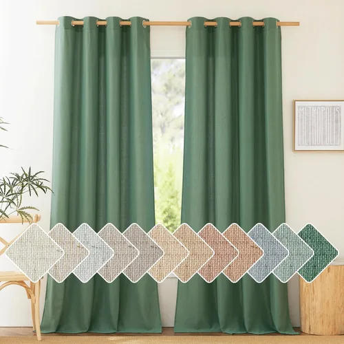Miniatura 178 de NICETOWN Cortinas de lino natural con textura de lino para dormitorio, mezcla de lino rústica con ojales en la parte superior, semitransparentes