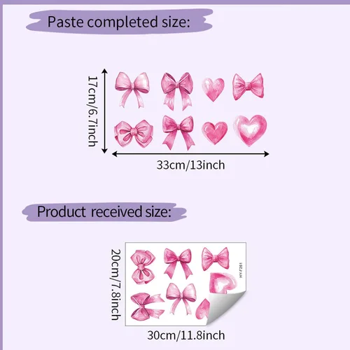 Miniatura 3 de Arawat 48 piezas de decoración de moño rosa para baño y dormitorio, calcomanías de pared de lazo y calcomanías para decoración de habitación