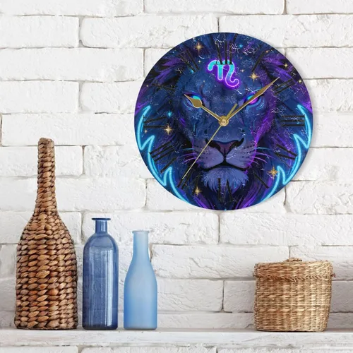 Miniatura 3 de fantasy 12 constelaciones signos del zodiaco Leo 10 pulgadas pared redonda reloj de cocina silencioso interior para casa de campo cocina reloj