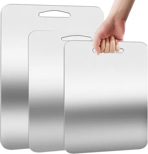 Miniatura 9 de URMONA 3 tablas de cortar de acero inoxidable 304 para cocina, sin manchas ni olor, bordes sin rebabas, apta para lavavajillas, tabla de cortar