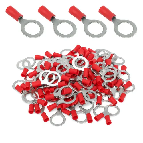 Miniatura 6 de ANGSTROM Terminales de anillo de perno #6, conectores de crimpado eléctricos aislados, 100 piezas (22-16ga rojo)