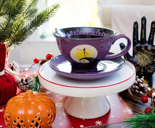 Miniatura 8 de Disney The Nightmare Before Christmas Spiral Hill - Taza de té y platillo de cerámica Juego de fiesta de té para café, expreso, moca