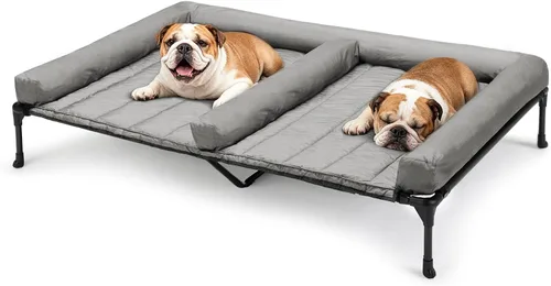 Miniatura 16 de Veehoo Cama elevada refrescante para perros + cojín doble impermeable para dos perros medianos, cama elevada para perros con tapete de apoyo