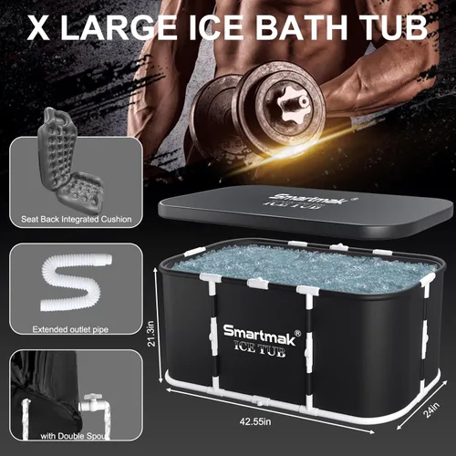 Miniatura 2 de Smartmak Bañera de hielo, bañera de inmersión fría portátil XL grande con cubierta para atletas, terapia de agua fría y recuperación, baños