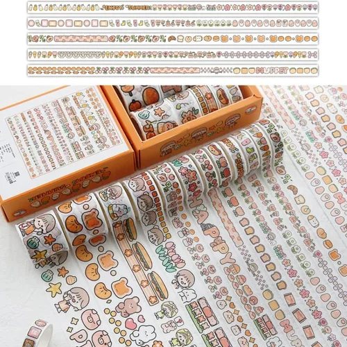 Miniatura 2 de 12 rollos de cinta kawaii de arte washi, suministros de oficina para la escuela, estética, juego de cinta adhesiva decorativa de dibujos animados