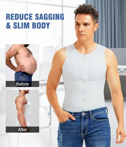 Miniatura 4 de Eleady Compression Shirts for Men Zipper Vest Body Shaper Slimmer Undershirts