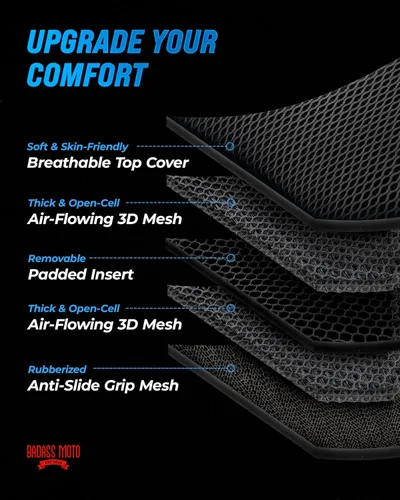 Miniatura 3 de Badass Moto Funda de asiento de motocicleta de malla fresca con inserto acolchado extraíble - X largo