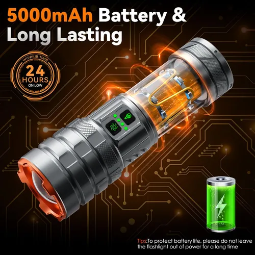 Miniatura 5 de Linternas de camping ADDplus, linterna recargable súper brillante de 90000 lúmenes y 5000mAh con 11 modos, linterna LED ajustable impermeable