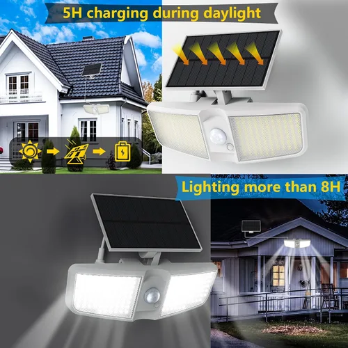 Miniatura 5 de Reflectores solares para exteriores con sensor de movimiento de 6500 K con control remoto, 180 LED impermeables, luz solar de seguridad al aire