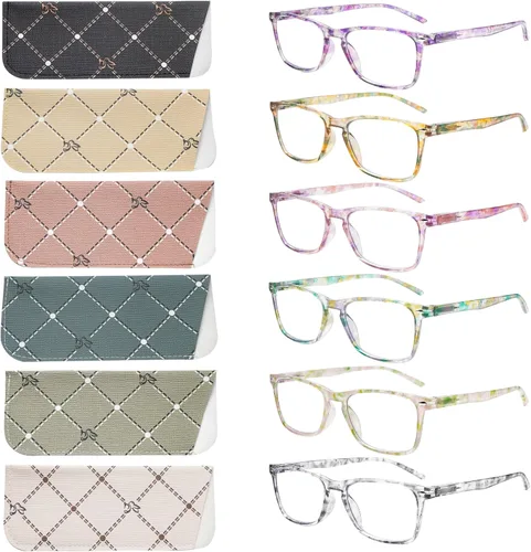 Miniatura 11 de Paquete de 6 lentes de lectura para mujeres y hombres, lentes de bisagra de resorte, bloqueo de luz azul, antifatiga ocular, lectores de computadora