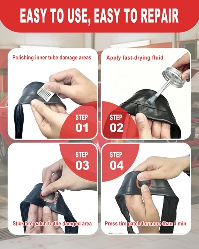 Miniatura 4 de Bike Tire Repair Kit, Bicycle Inner Tube Puncture Patch Kits with 20 PCS Vulcanizing Patches, User Manual, Metal Rasp and Tire Lever, Bike Patch Kit