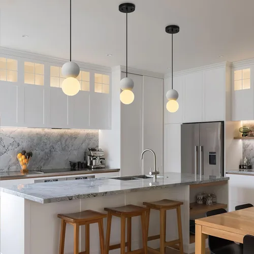 Miniatura 6 de Moderna lámpara colgante de hormigón de 1 luz para isla de cocina, lámpara de techo de bola de vidrio blanco, iluminación colgante para comedor