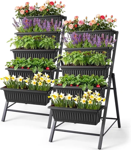 Miniatura 13 de Homdox Cama de jardín vertical de 3.74 pies, maceta elevada vertical de 5 niveles, 23 x 26 x 45 pulgadas, cama elevada para jardín al aire libre