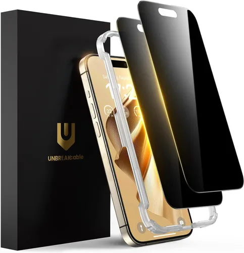 Miniatura 18 de UNBREAKcable Protector de pantalla de privacidad para iPhone 17 Pro, cobertura completa, vidrio templado inastillable, antiespía de 28°, dureza 9H