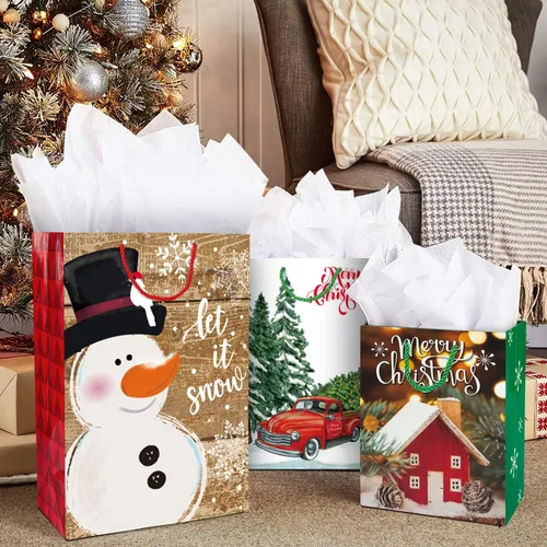 Miniatura 2 de Party Funny 24 bolsas de regalo de Navidad de papel con asas a granel y 60 etiquetas de regalo de Navidad - Juego de tamaños surtidos para envolver