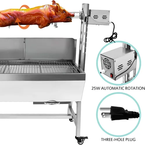 Miniatura 7 de Asador de acero inoxidable con parabrisas, motor eléctrico de 25 W, asador de asador de asador de cocina al aire libre, asador de asador de barbacoa