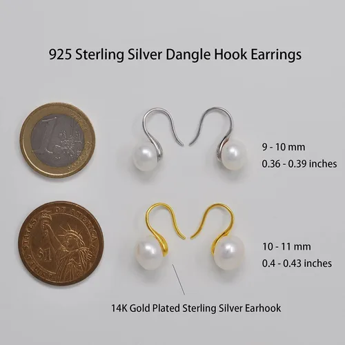 Miniatura 5 de Collar de perlas reales cultivadas en agua dulce de 0.118-0.433 in, plata de ley 925, aretes colgantes simples y colgantes, regalos para mujer