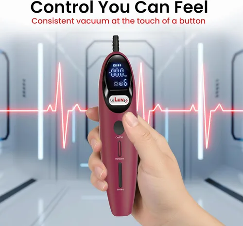 Miniatura 3 de LeLuv Magna LCD Smart Aspiradora de Mano Controladora Bomba de Vacío USB Recargable Modos Programables o Manuales - Suave Rojo de Silicona