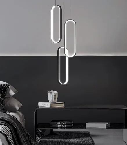 Miniatura 7 de Lámpara de Araña de Anillo Moderna LED Regulable Luz de Techo para Isla de Cocina Sala de Estar Escaleras Comedor Negro