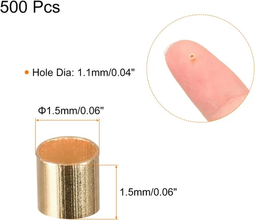 Miniatura 2 de uxcell 500 cuentas de tubo de engarzado, tubo de latón de 0.069 x 0.069 pulgadas, cuentas espaciadoras de extremo de engarzado, pequeños topes