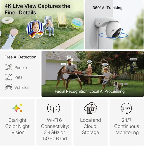Miniatura 2 de Tapo - Cámara de seguridad para exteriores con cable, panorámica/inclinación, 4K 8MP, detección gratuita de personas/vehículos y vista de 360°