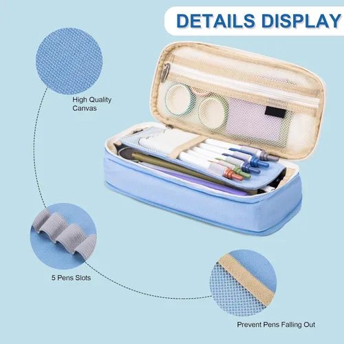 Miniatura 2 de Arnuixty Estuche de almacenamiento grande para lápices, bolsa para bolígrafos con cremallera, organizador de gran capacidad para oficina, caja