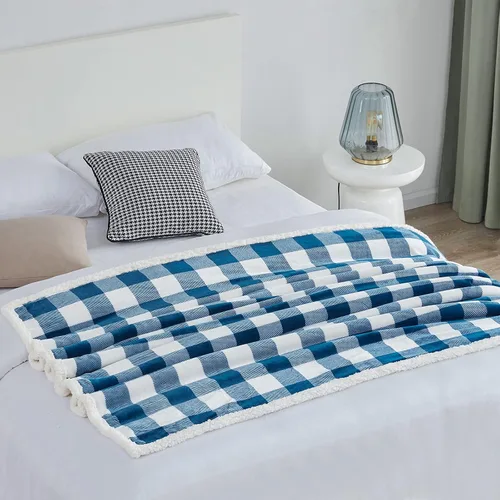 Miniatura 5 de Touchat - Manta Sherpa de tela escocesa, suave y esponjosa, manta de microfibra de felpa de franela de felpa de tamaño doble para sofá cama