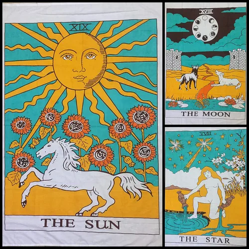 Miniatura 4 de Indian Consigners - Tapiz de cartas de tarot coloridas, pósteres pequeños de algodón, Europa medieval (100 CM x 75 CM) (Muerte)