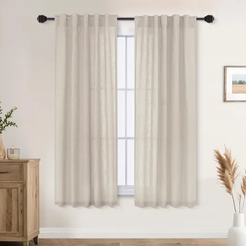 Miniatura 28 de Cortinas de lino azul claro de 90 pulgadas de largo para sala de estar, dormitorio de niñas, guardería, decoración acogedora de verano, bolsillo