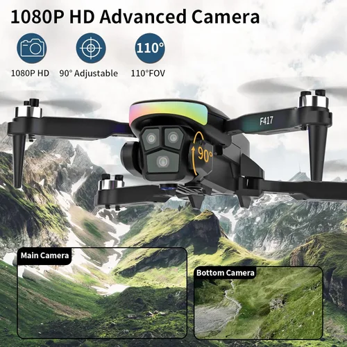 Miniatura 2 de Mini dron con cámara 1080P para adultos y principiantes, dron cuadricóptero FPV con luz LED RGB para principiantes, despegue/aterrizaje con una Negro