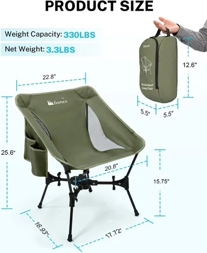 Miniatura 2 de Gonex Silla de Camping Portátil, Silla Plegable Ultraligera Compacta de Mochilero de 5ª Generación Ligera Plegable para Campamento al Aire Libre