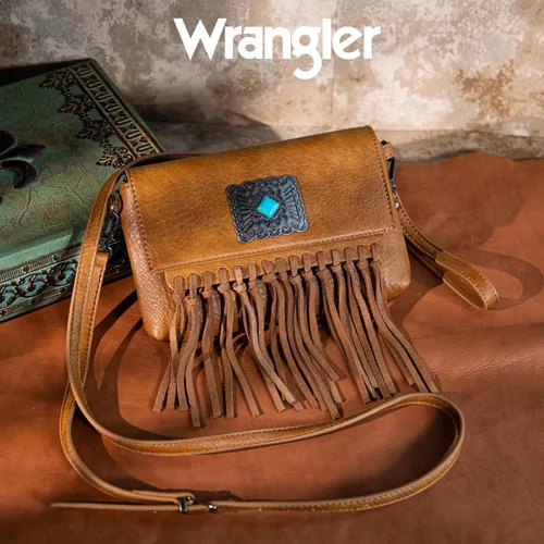 Miniatura 2 de Wrangler - Bolso de cuero genuino con flecos para mujer, color turquesa occidental