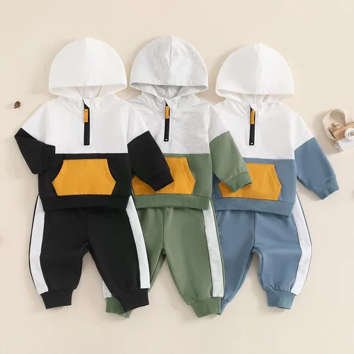 Miniatura 45 de Conjunto de ropa de otoño e invierno para bebé y niño, sudadera larga con capucha y pantalones para niños pequeños, 6, 12, 18, 24 meses, 2T