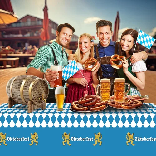 Miniatura 6 de 1 Pack Bavarian Oktoberfest Disposable Tablecloth Decorations, Plastic Rectangle Blue and White Bavarian Flag Check Table Cover, Oktoberfest