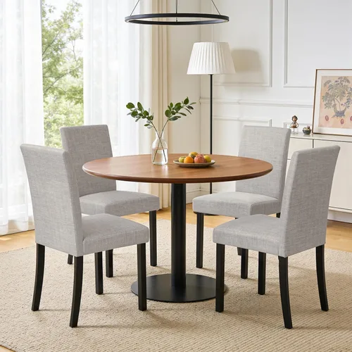 Miniatura 17 de CHUN YI Juego de 2 sillas de comedor tapizadas, sillas de comedor de tela con patas de madera maciza, sillas Parson modernas para cocina