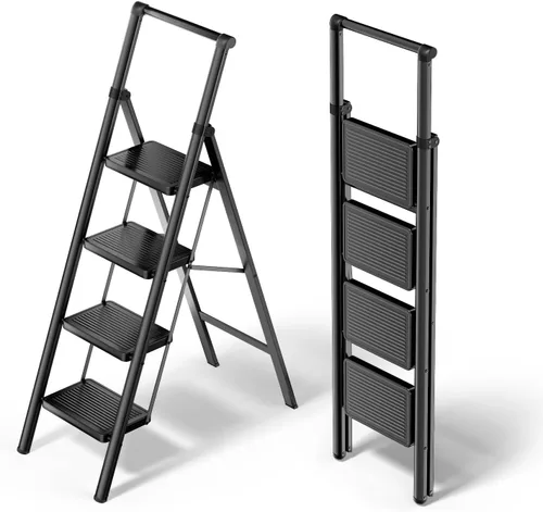 Miniatura 12 de WOA WOA Escalera de 2 escalones, taburete plegable con pedales anchos, taburete portátil para adultos, escaleras de acero resistente para el hogar
