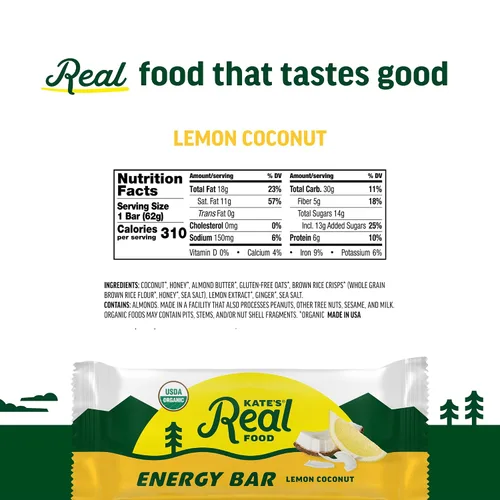 Miniatura 2 de Kate's Real Food Barras de granola orgánicas paquete de 12 unidades, energía limpia, ingredientes orgánicos, sin gluten, sin OMG, aperitivo