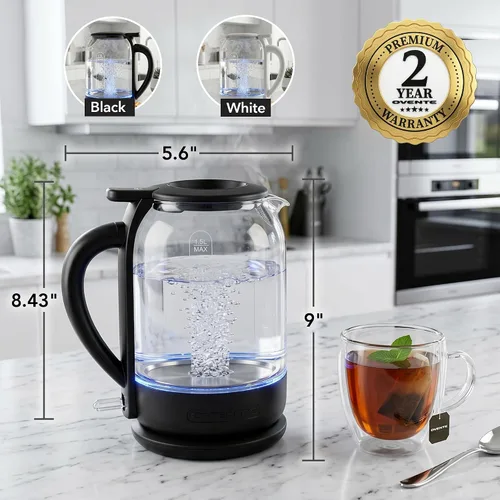 Miniatura 6 de Hervidor Eléctrico OVENTE con Vidrio de Borosilicato de 1.5L, Calentador de Agua de Ebullición Rápida de 1500W para Café o Té, Tapa Fácil de Llenar