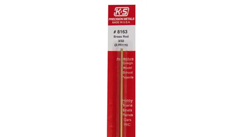 Miniatura 2 de K&S 8163 Varilla redonda de latón, 3/32" de diámetro exterior x 12" de largo, 1 pieza, fabricada en los Estados Unidos