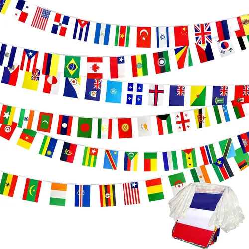 Consummate Juego de banderas de cadena de 224 países del mundo internacional, mini banderas nacionales, banderas de todos los países para juegos