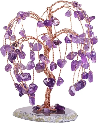 Miniatura 10 de Rockcloud Árbol de cristal de amatista, cuarzo rosa y aguamarina para decoración de oficina en casa, ágata natural, base de geoda bonsái, árbol