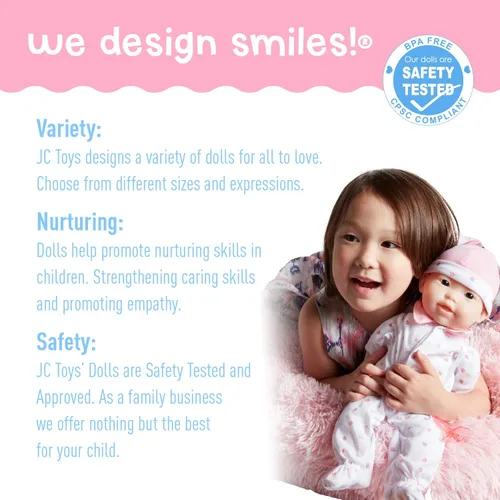 Miniatura 4 de JC Toys - La Baby - Muñeca bebé asiática con cuerpo mediano y suave de 16 pulgadas - Lavable, con traje rosa con gorro desmontable y chupete