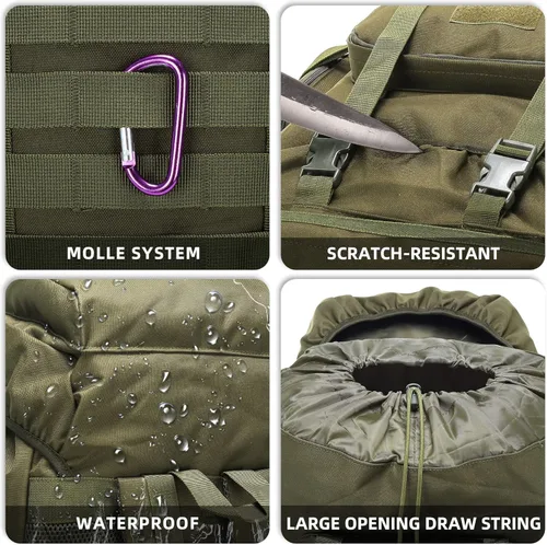 Miniatura 5 de King'sGuard 70L Camping Hiking Backpack for Men Women Large Military Tactical Backpack Molle Rucksack Backpack for Outdoor Verde militar