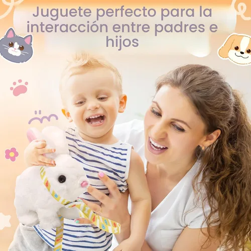 Miniatura 5 de Tagitary Juguetes de peluche electrónicos con sonidos, orejas que se mueven, boca y nariz que se contraen, juguete interactivo de conejo para niños