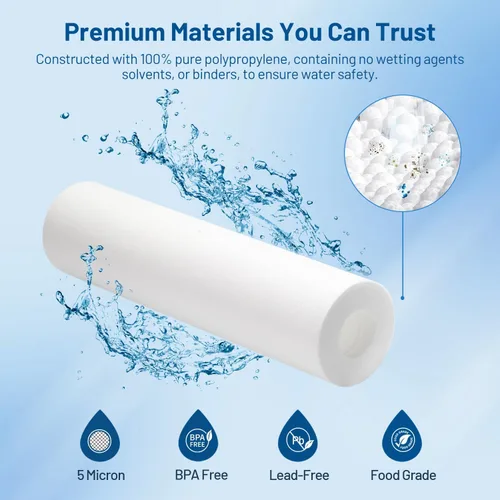 Miniatura 5 de Cartucho de repuesto para filtro de agua de 10 x 2.5 pulgadas, polipropileno de 20 micras y filtro de sedimento plisado de 20 micrones, paquete de 12