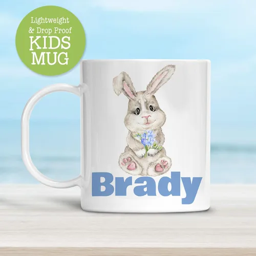 Miniatura 2 de Kids Easter Bunny Blue Personalized Cup, Unbreakable Mug Customized with Child's Name, Microwave Dishwasher Safe, BPA Free