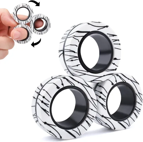 Miniatura 9 de Cevioce Juego de 3 anillos magnéticos para adultos, niños y adolescentes, anillo magnético giratorio para personas con TDAH y ansiedad, juguetes